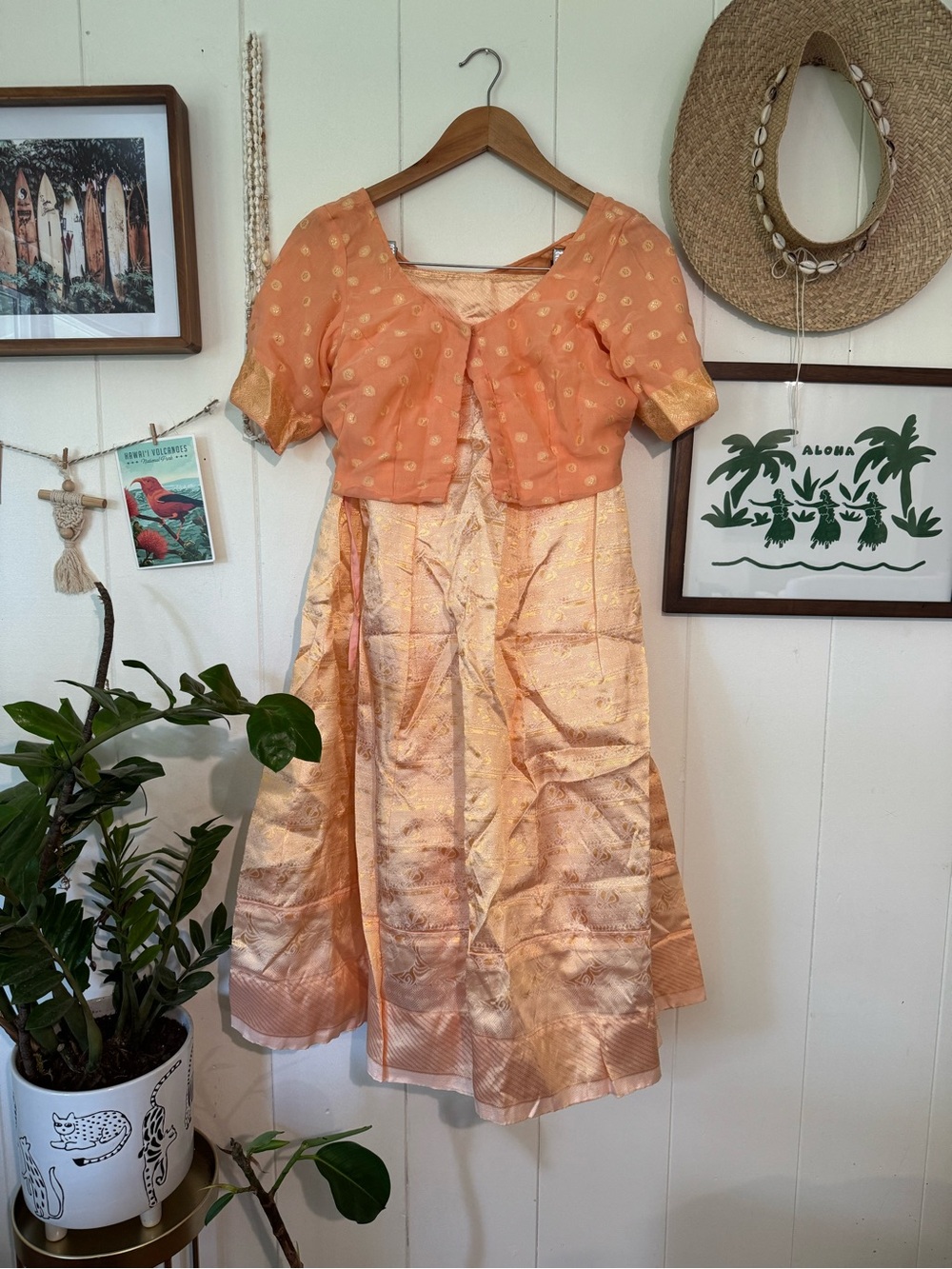 Beautiful peach and gold Indian saree (sari)